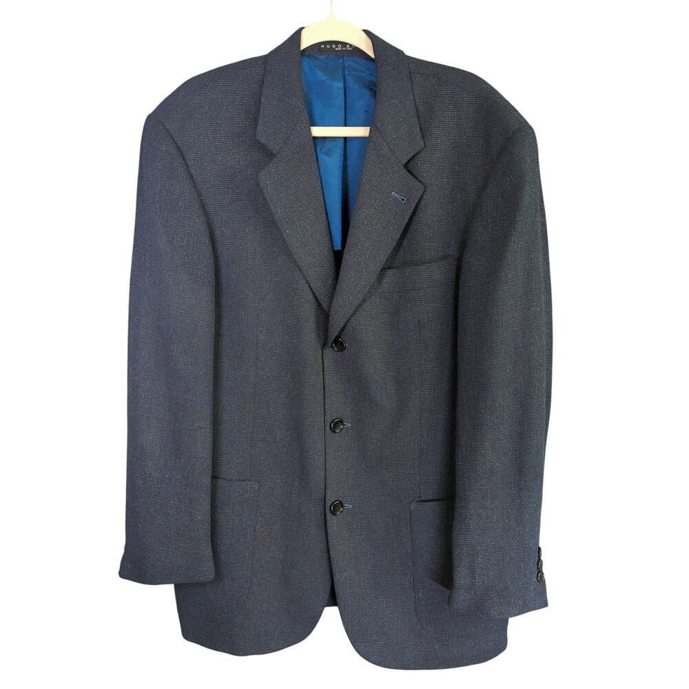 Hugo Boss Blazer Mens 40R Wool Silk Blend 3 Button Blue Sport‎ Coat Jacket